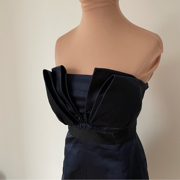 CHARLES CHANG LIMA Redux Silk Navy Blue Crumb Catcher Strapless Dress EUC Size 4 - Picture 5 of 10
